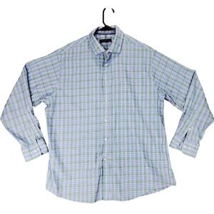 Tommy Hilfiger Button Up Shirt XL 17-17.5 34-35 Men Regular Fit Plaid Blue Green